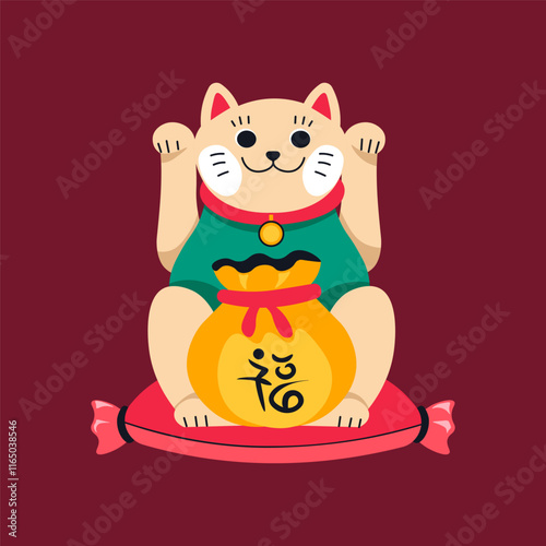 Lucky cat with money pouch