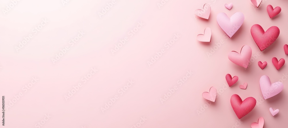 Pink Background with Paper Hearts in Minimalist Style. Pink Background with Paper Hearts in Minimalist Style.