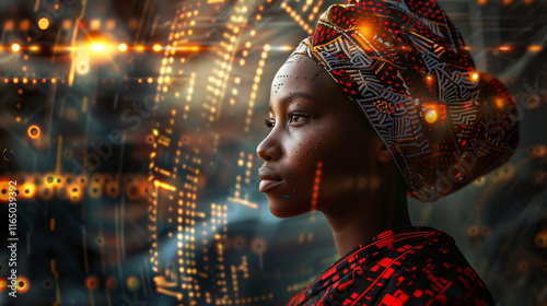 digital african woman - concept of technological growth