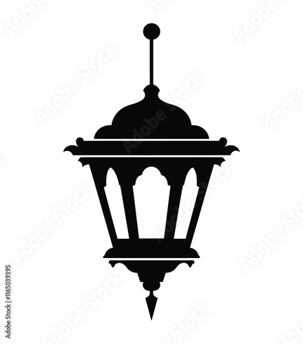Islamic lantern silhouette for Ramadan. Ramadan Kareem lantern hanging isolated icon vector illustration design