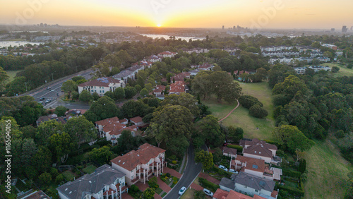 The Sydney suburb of  Huntleys cove looking west towards the sunset. photo