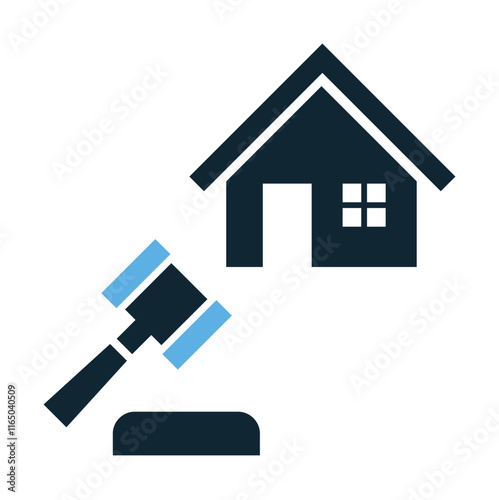 Foreclosure Icon - House with Auction Gavel Symbolizing Property Seizure, Real Estate Auctions, or Legal Processes - Minimalist Design for Real Estate, Finance, and Legal Services
