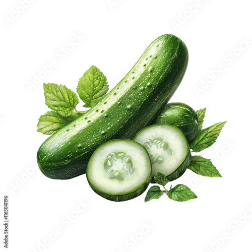 Fresh Green Cucumber with Mint Leaves