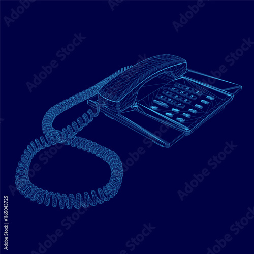Blue and white phone with a blue cord hanging off it.