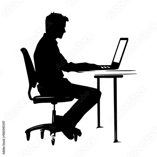 Modern Work Culture: Silhouettes of People on Computers