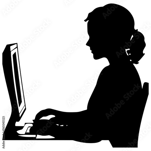 Modern Work Culture: Silhouettes of People on Computers