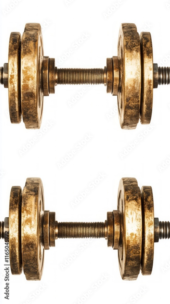 Fototapeta premium Vintage Gold Dumbbells - Perfect for Fitness Enthusiasts