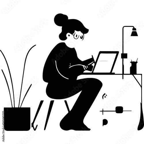 Modern Work Culture: Silhouettes of People on Computers