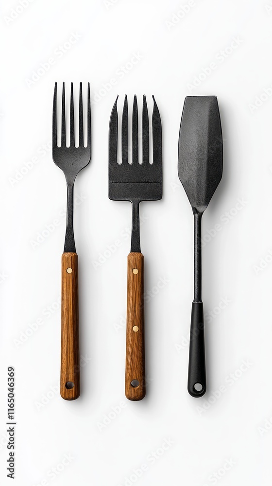 Modern Kitchen Utensils: A Trio of Black and Wood Modern Kitchen Utensils: A Trio of Black and Wood
