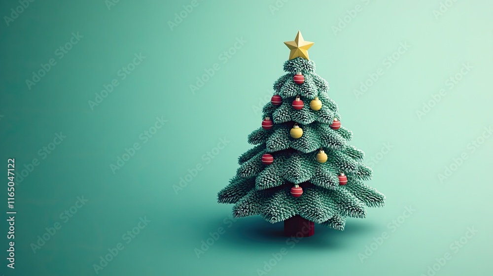 3D Christmas tree illustration in isometric perspective, showcasing a festive design with dimensionality and modern aesthetics. - 3D Christmas tree illustration in isometric perspective, showcasing a festive design with dimensionality and modern aesthetics. -