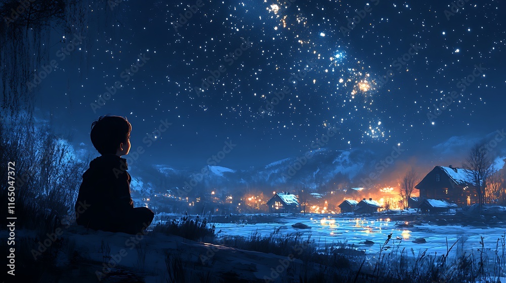 A child peering through a telescope on a clear night, their face lit by the faint glow of stars, the Milky Way stretching across the sky in brilliant detail. --ar 16:9 A child peering through a telescope on a clear night, their face lit by the faint glow of stars, the Milky Way stretching across the sky in brilliant detail. --ar 16:9