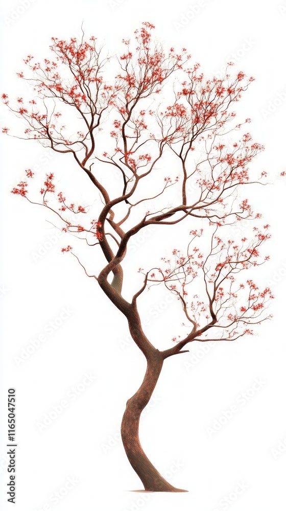 A Majestic, Detailed, and Vibrant Tree with Intricate Branches and Reddish Blossom A Majestic, Detailed, and Vibrant Tree with Intricate Branches and Reddish Blossom