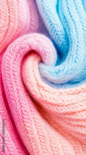 Soft and cozy knitted fabric swirl close-up texture colorful design textile environment artistic perspective