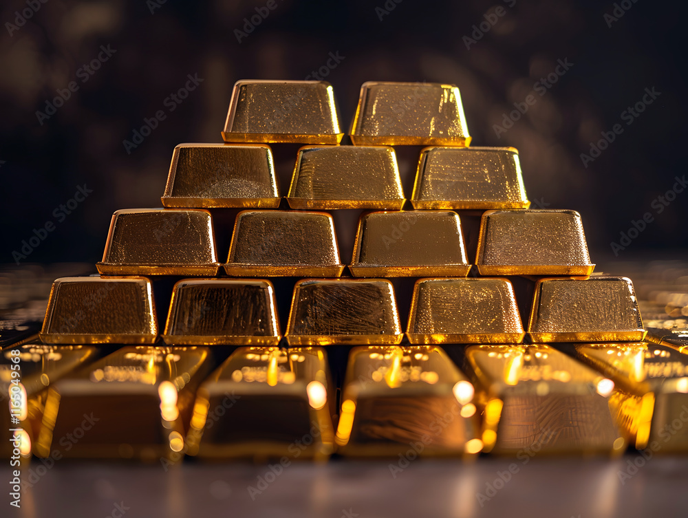 Pyramid stack of gold bars, treasure concept Pyramid stack of gold bars, treasure concept