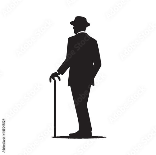 Man Standing With Cane silhouette vector illustration