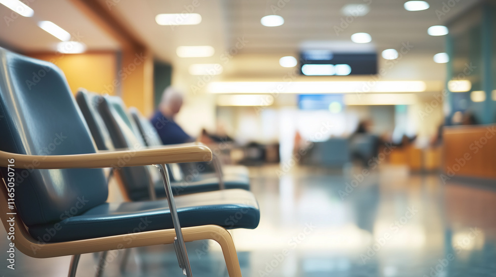 Fototapeta premium Crowded hospital waiting room with patients and medical staff, showcasing healthcare challenges and the importance of efficient medical services in modern society