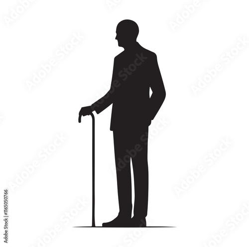 Man Standing With Cane silhouette vector illustration