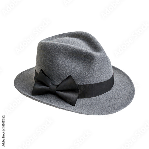 Classic Gray Fedora Hat with Black Bow Detail