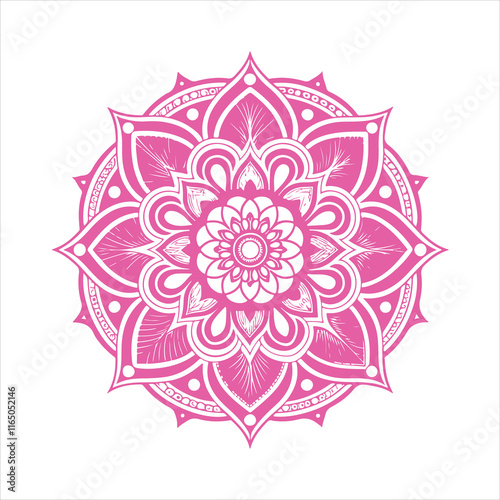 Top view of a ceramic plate showcasing a detailed floral mandala design in vibrant orange and teal colors, isolated on white background.