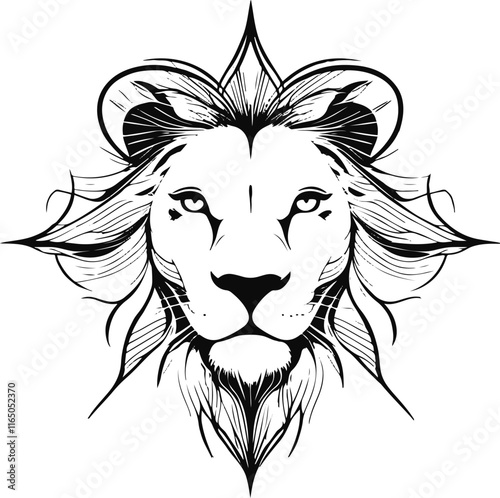 minimalist lion face mandala illustration in a flat vector art style, set against a pristine white background, featuring intricate and symmetrical line patterns 3.eps photo