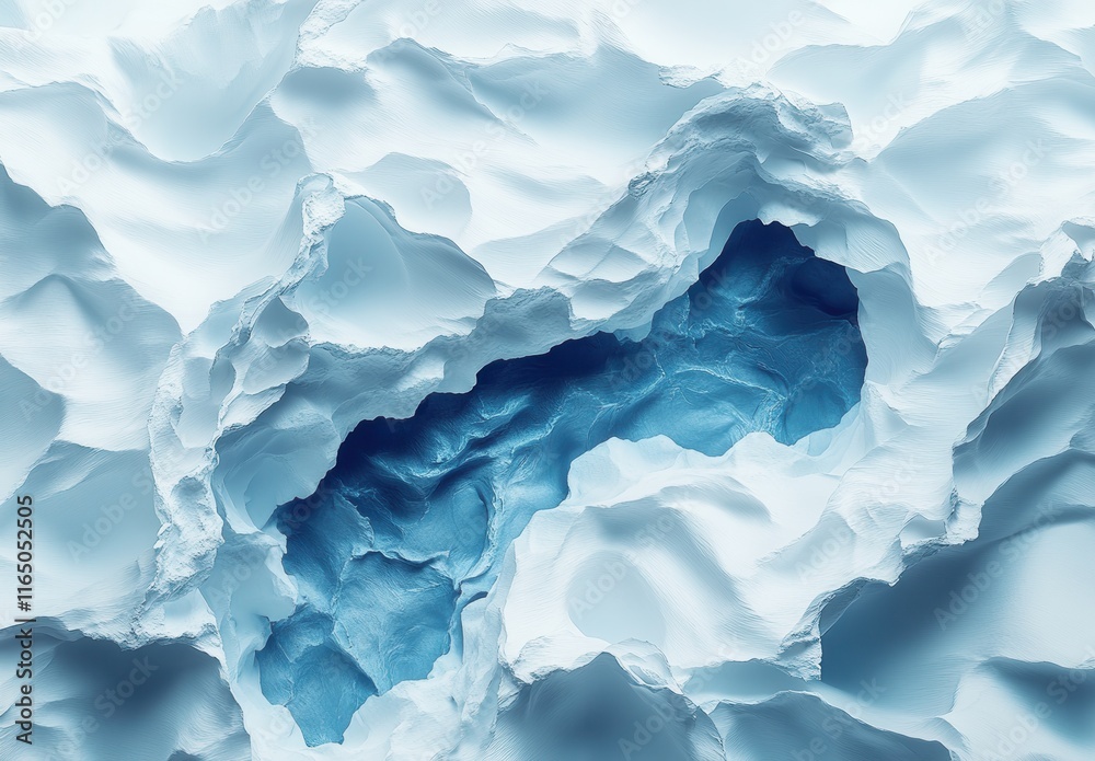 A blue hole in a white ice wall A blue hole in a white ice wall