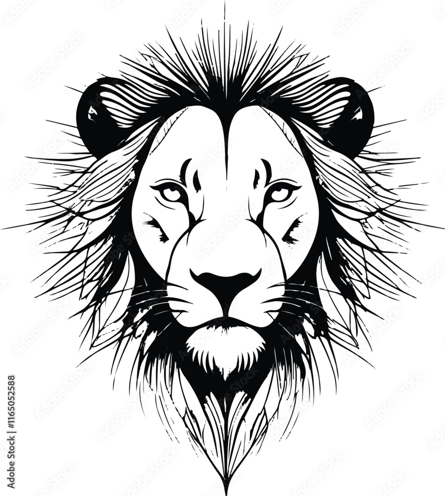 Obraz premium minimalist lion face mandala illustration in a flat vector art style, set against a pristine white background, featuring intricate and symmetrical line patterns 9.eps
