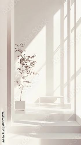 A Minimalist White Room Design with Natural Light and a Plant: Modern Interior Showcase