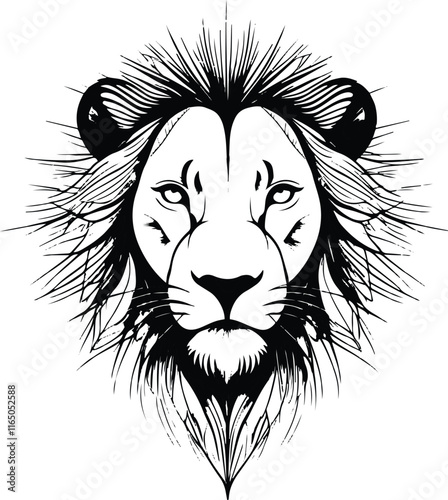 minimalist lion face mandala illustration in a flat vector art style, set against a pristine white background, featuring intricate and symmetrical line patterns 9.eps