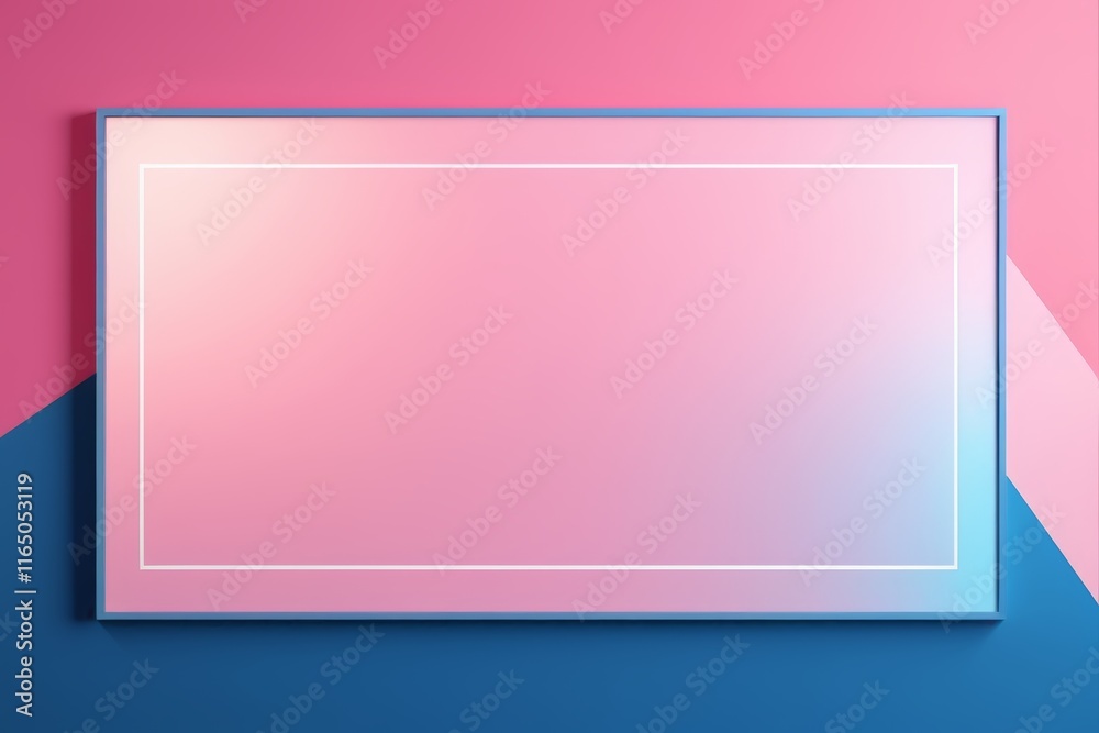 a close up of a picture frame on a pink and blue wall a close up of a picture frame on a pink and blue wall