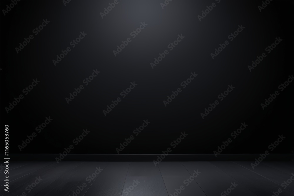 a close up of a black room with a light on the floor