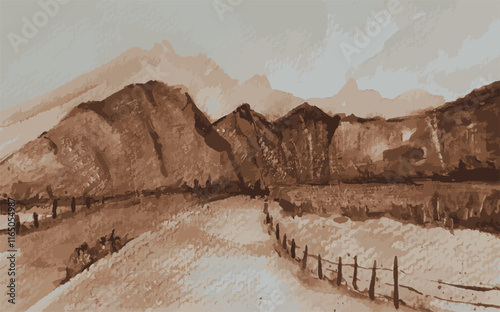 Watercolor Landscape Painting Monochrome Background