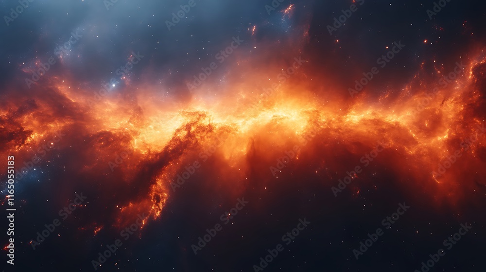 Fototapeta premium Fiery Nebula Cosmic Cloud Formation In Space