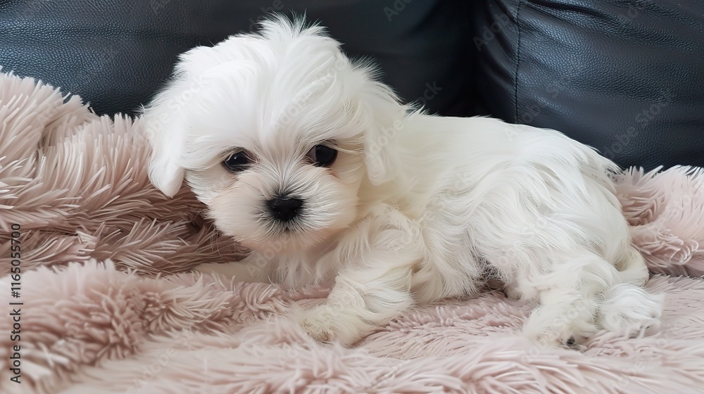 Graceful Maltese with its long, silky white coat sitting prettily, showing its big, dark and expressive eyes along with a tiny black nose. Its floppy ears hang gently Graceful Maltese with its long, silky white coat sitting prettily, showing its big, dark and expressive eyes along with a tiny black nose. Its floppy ears hang gently