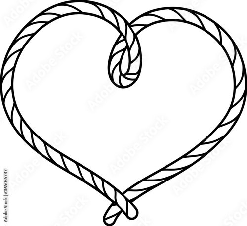 Retro Western Valentine Cowboy Lasso Rope heart doodle outline