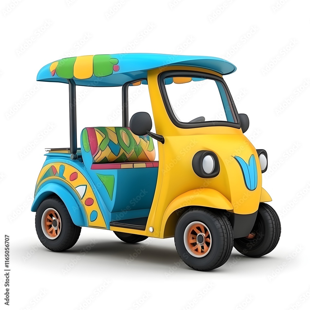 Yellow and blue car with a colorful design Yellow and blue car with a colorful design