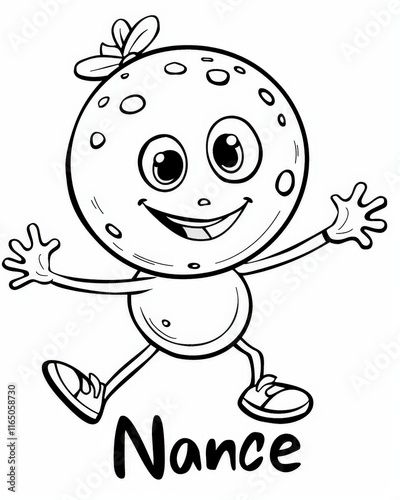 A cheerful Nance fruit cartoon character with arms and legs wearing sneakers. Suitable for kids' coloring books or educational materials about fruits. photo