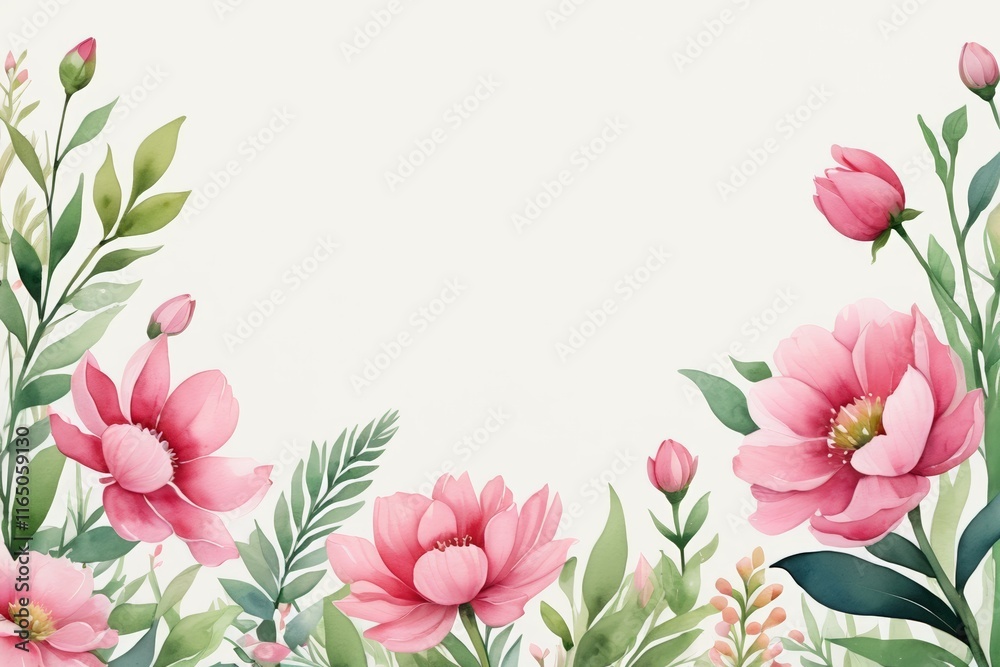 there is a picture of a pink flower border with green leaves there is a picture of a pink flower border with green leaves
