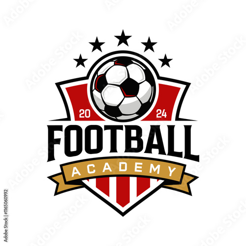 Football Logo Badge with a Soccer Ball illustration. Sport Team Academy Logo Vector Template.