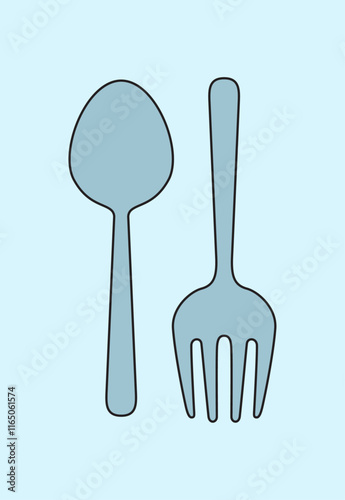 Minimalist vector design of spoon and fork in cartoon retro hand drawn illustration vector