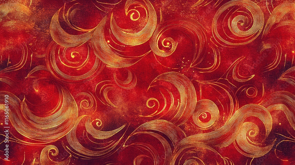 Abstract patterns resembling fireworks, with glowing gold accents and deep red swirling lines. Abstract patterns resembling fireworks, with glowing gold accents and deep red swirling lines.