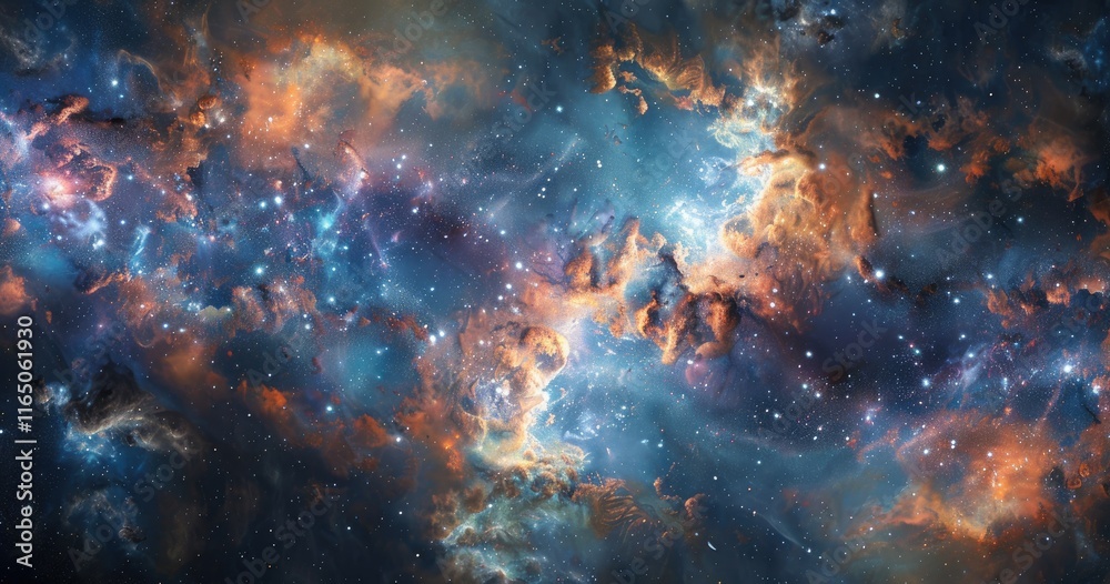 Fototapeta premium A vibrant depiction of a cosmic nebula filled with stars and colorful gases.