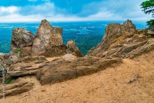 Scenic view from rocky cliff at Crowders Mountain