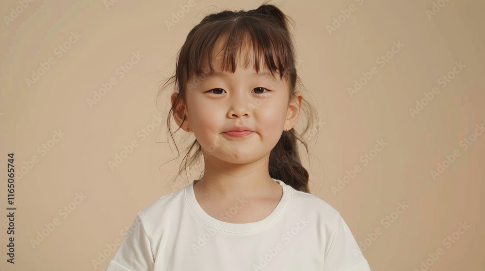 A young girl with a playful expression against a neutral background. A young girl with a playful expression against a neutral background.