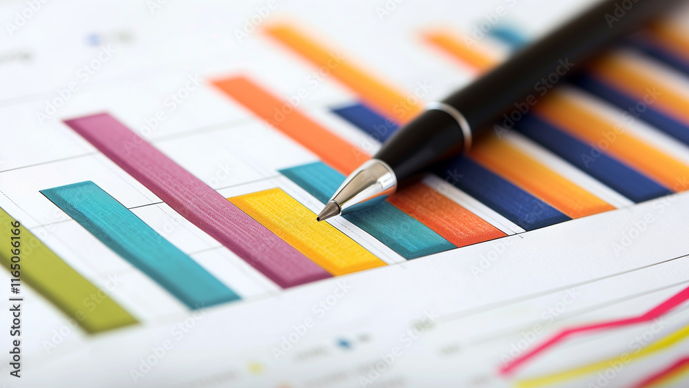 colorful bar graph with black pen on top colorful bar graph with black pen on top