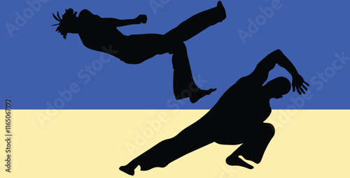 the silhouette of activity doing capoeira a martial art from brazil.