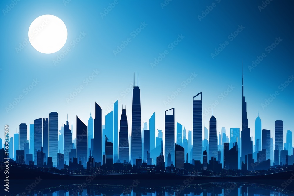 Obraz premium arafed view of a city skyline with a full moon in the sky