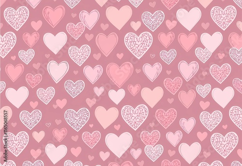 A seamless pattern with pink hearts in pink Background