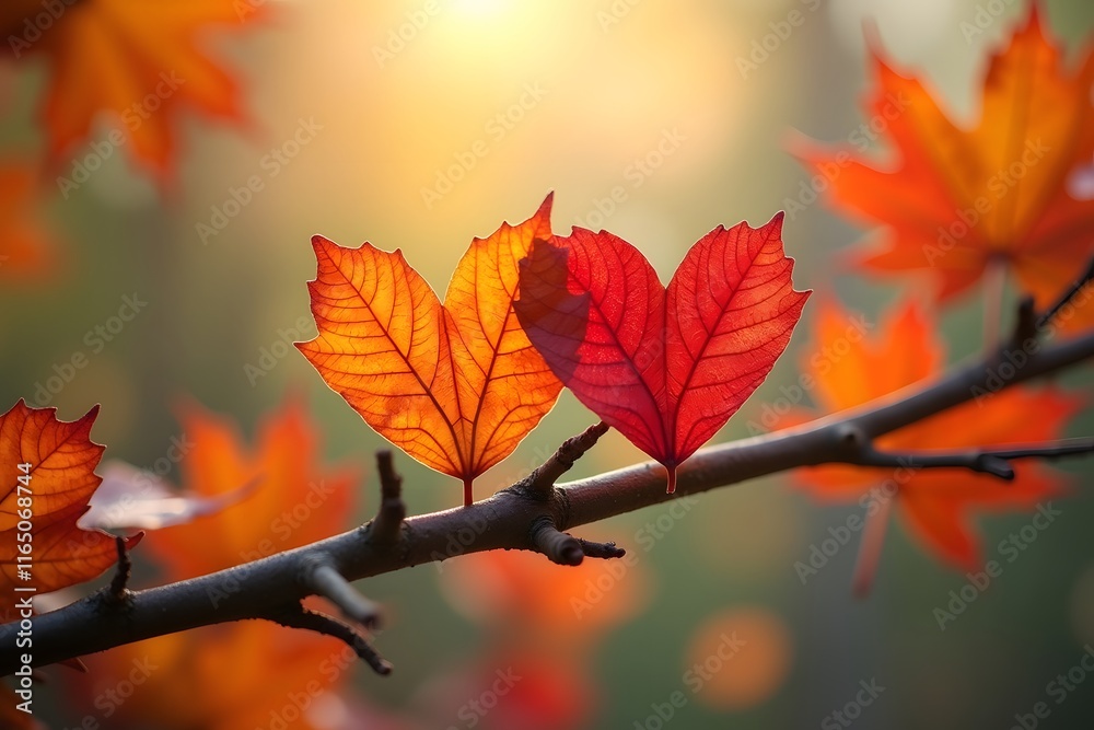 Cut love heart with colorful autumn leaves on branches on blurred natural bokeh background. Cut love heart with colorful autumn leaves on branches on blurred natural bokeh background.