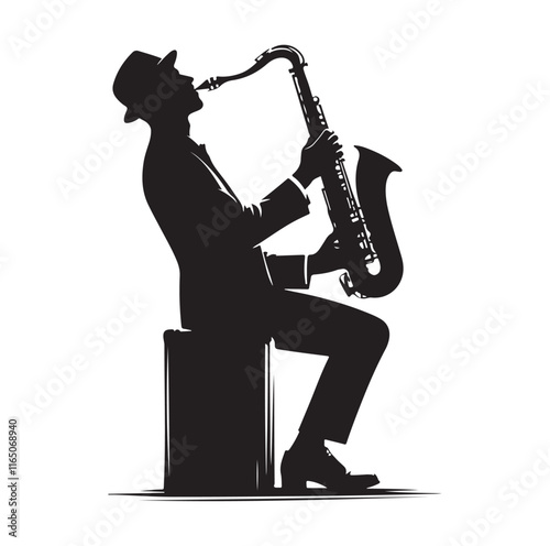 Saxaphone Player pose silhouette vector illustration