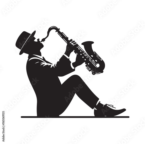 Saxaphone Player pose silhouette vector illustration